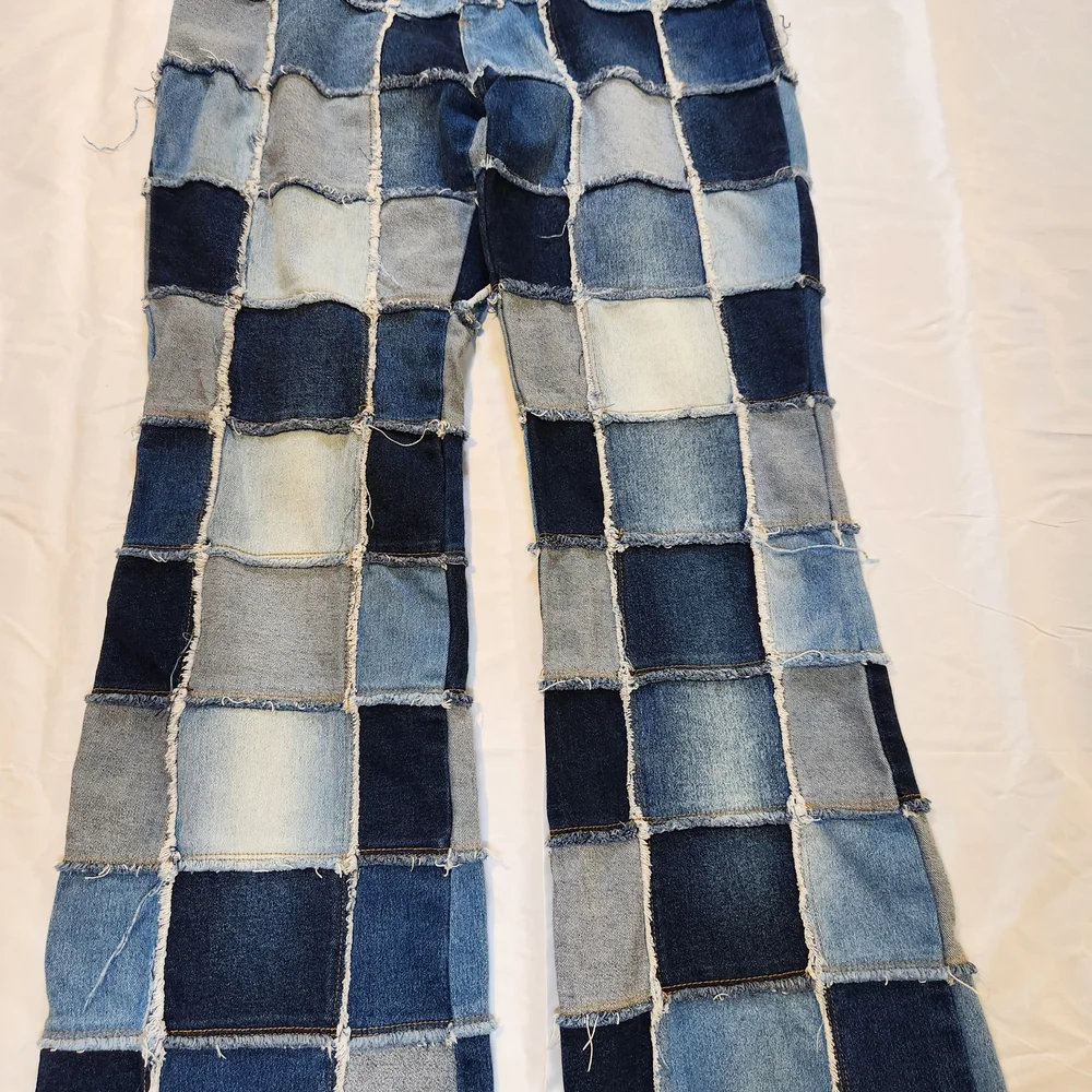 Zana Di Patchwork Flare Jeans - Blue and Gray Size 16_2